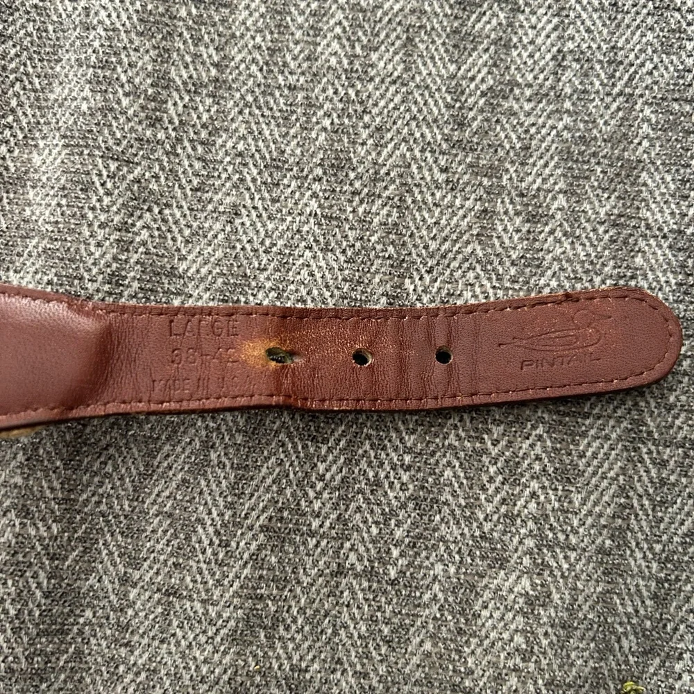 Vintage Pintail‎ Duck Canvas Surcingle Belt Navy Tan Striped Leather Brass Large